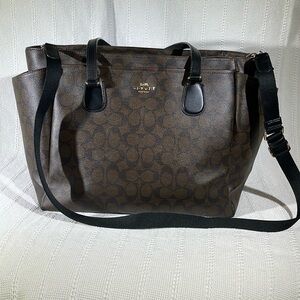 Coach brown‎ baby diaper travel signature canvas leather tote bag or work bag.
